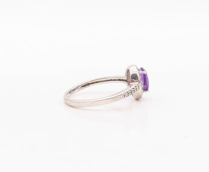 925 Sterling Silver Vintage Ring Oval Cut Amethyst Halo CZ  Sz 7  RG29949