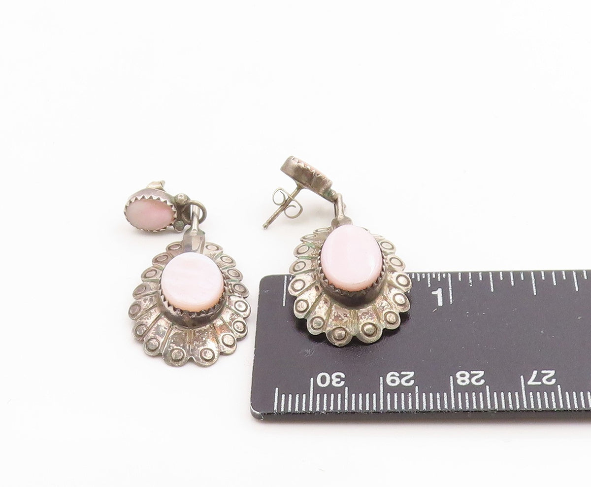 925 Sterling Silver Vintage Earrings SOUTHWESTERN Mother Of Pearl Drop  EG14358