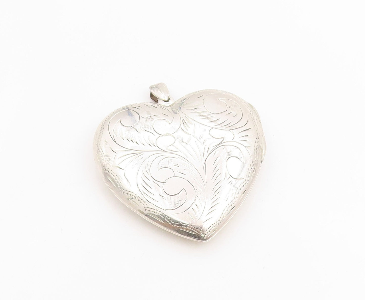 925 Sterling Silver Vintage Pendant Etched Large Floral Love Heart OPENS PT25193