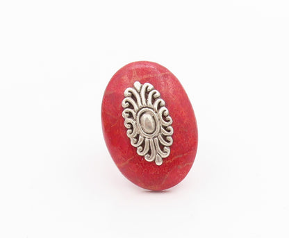 925 Sterling Silver Vintage Ring Oval Gemstone Swirly Flower Design Sz 8 RG33192
