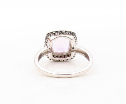 925 Sterling Silver Vintage Ring Square Amethyst Halo Spinel  Sz 7  RG30879