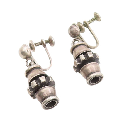 925 Sterling Silver Vintage Earrings Dark Tone Antique Design Screw Back EG13554