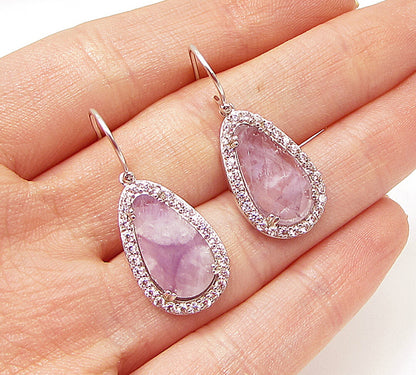 925 Sterling Silver  Blue Lace Agate & White Topaz Dangle Earrings  EG1461