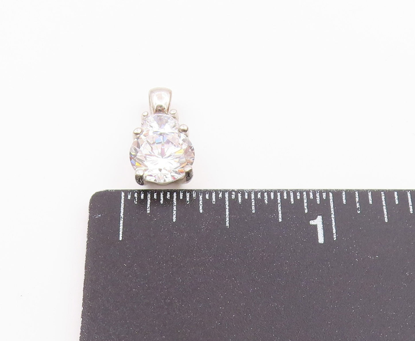 925 Sterling Silver Vintage Shiny Cubic Zirconia Two Stone Pendant PT19956