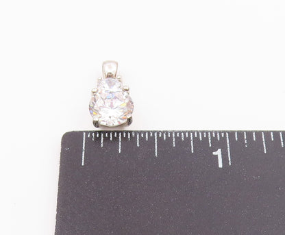 925 Sterling Silver Vintage Shiny Cubic Zirconia Two Stone Pendant PT19956