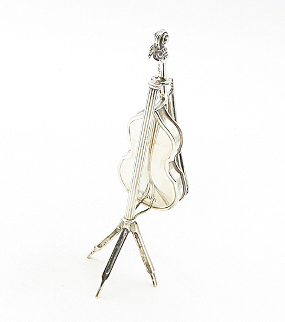 925 Sterling Silver  Vintage Cello Musical Instrument & Holder Trinket  TR1356