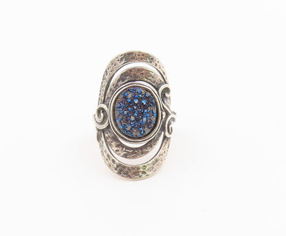 925 Sterling Silver Vintage Ring OR PAZ ISRAEL Drusy Quartz Band Sz 8.5 RG36450