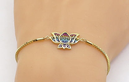 925 Sterling Silver Multi Color Topaz Gold Plated Chain Bracelet BT2168