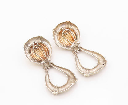 925 Sterling Silver Vintage Earrings Designer Grooved Dangling Loop  EG13464