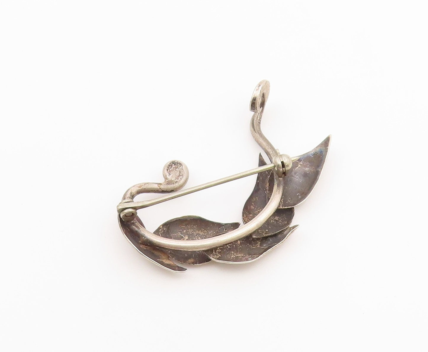 925 Sterling Silver  Vintage Etched Vine Leaf Brooch Pin  BP9475