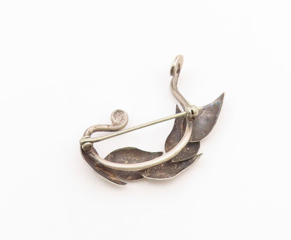 925 Sterling Silver  Vintage Etched Vine Leaf Brooch Pin  BP9475