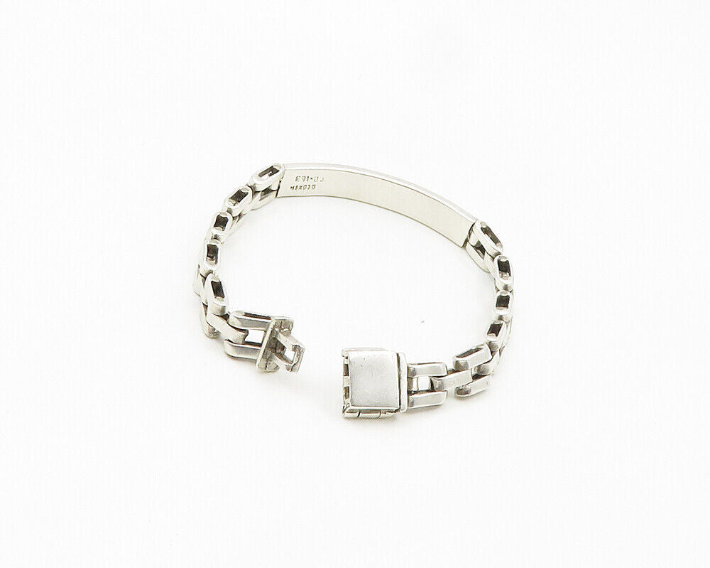 MEXICO 925 Silver  Vintage Shiny Curved Bar Hinge Link Chain Bracelet  BT7656