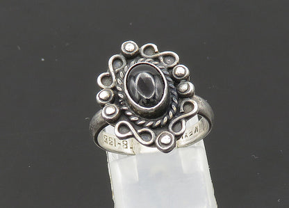 MEXICO 925 Silver  Vintage Black Onyx Floral Motif Band Ring Sz 6.5  RG20954