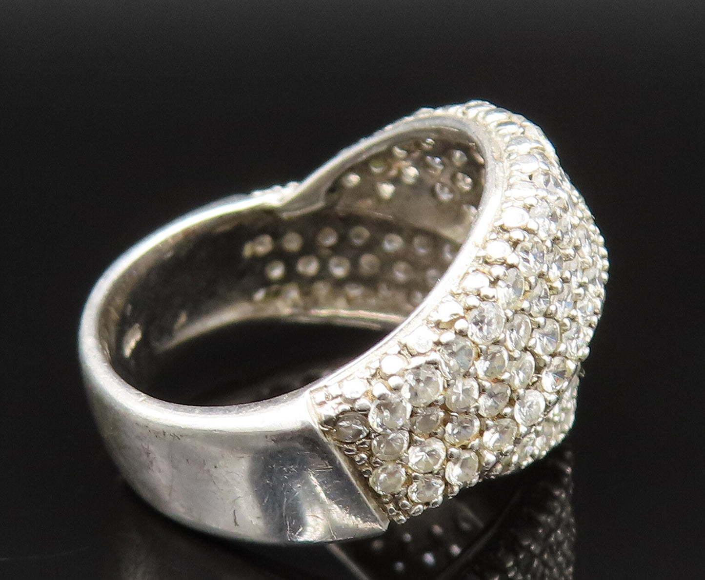 925 Silver  Vintage Sparkly Cubic Zirconia Overlapping Ring Sz 7.5  RG25442