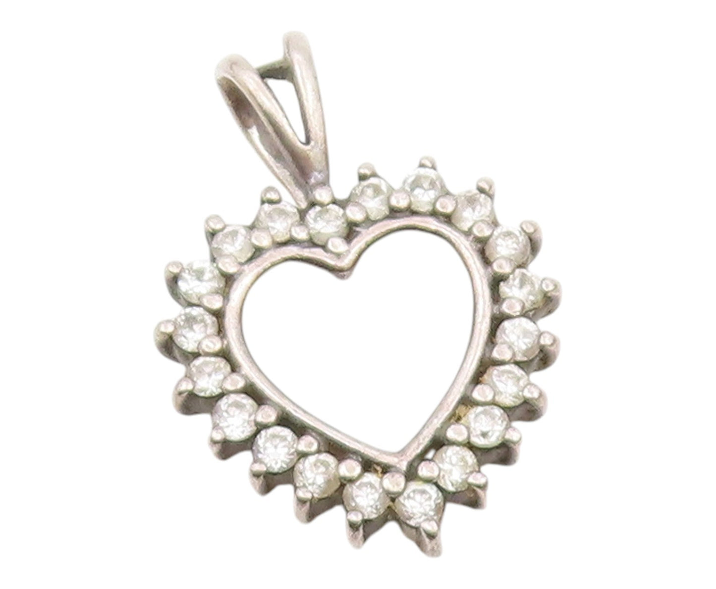 925 Sterling Silver  Vintage Shiny Topaz Open Love Heart Pendant  PT16944