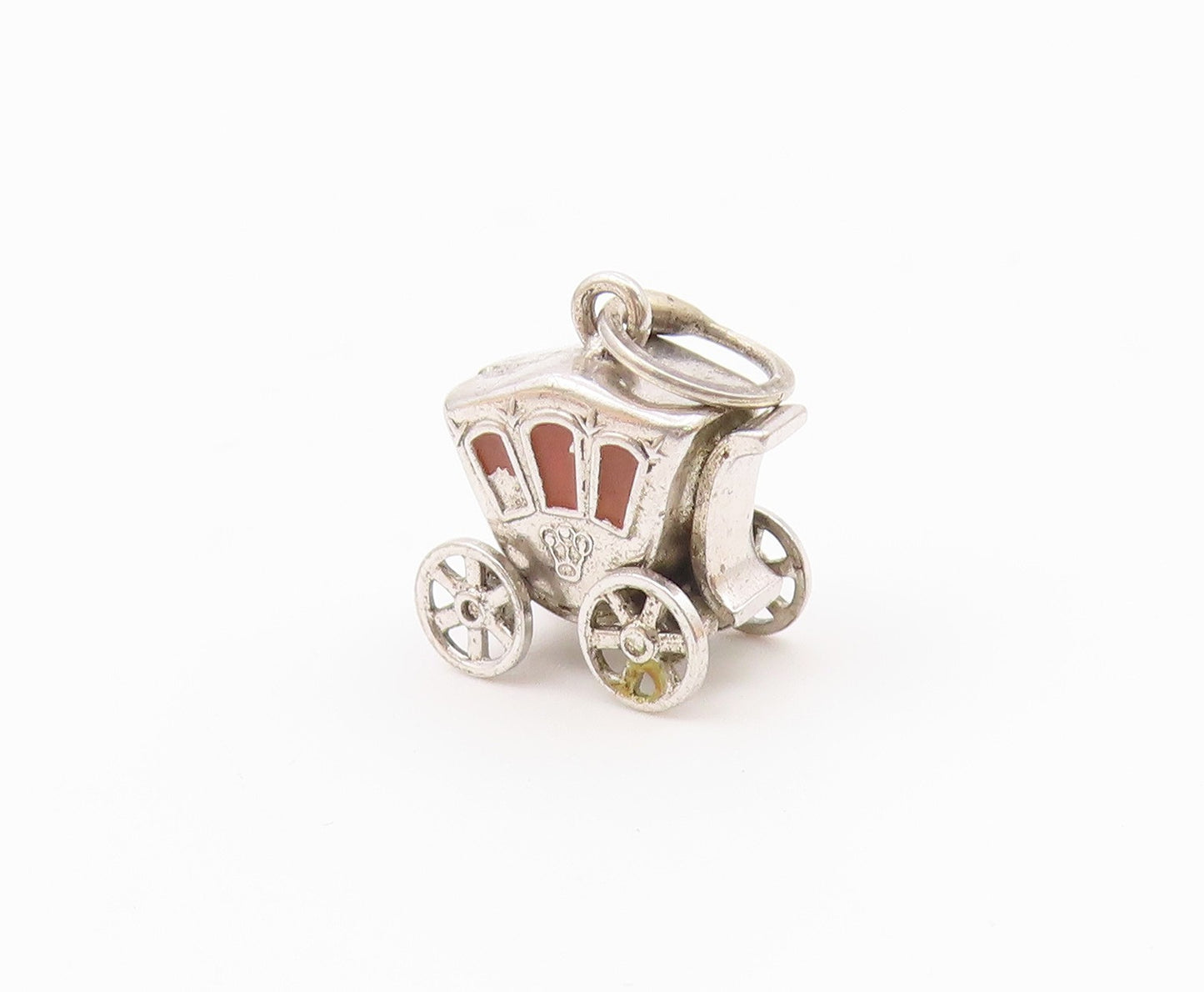 925 Sterling Silver  Vintage Old Fashion Enamel Carriage Pendant  PT19869