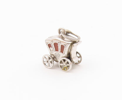 925 Sterling Silver  Vintage Old Fashion Enamel Carriage Pendant  PT19869