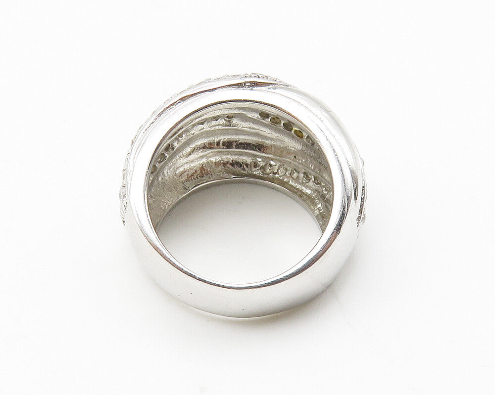 925 Sterling Silver  Shiny Topaz Swirl Design Band Ring Sz 6  RG10372