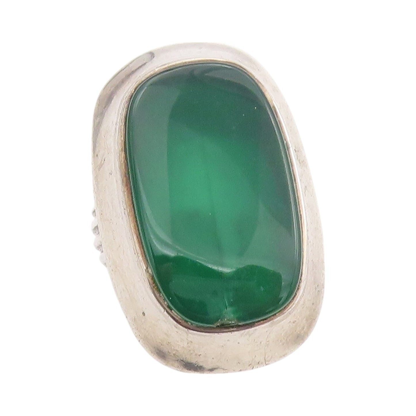 925 Sterling Silver Vintage Ring EUROPEAN Grooved Band Large Onyx  Sz 7  RG32386