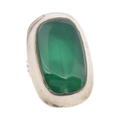925 Sterling Silver Vintage Ring EUROPEAN Grooved Band Large Onyx  Sz 7  RG32386