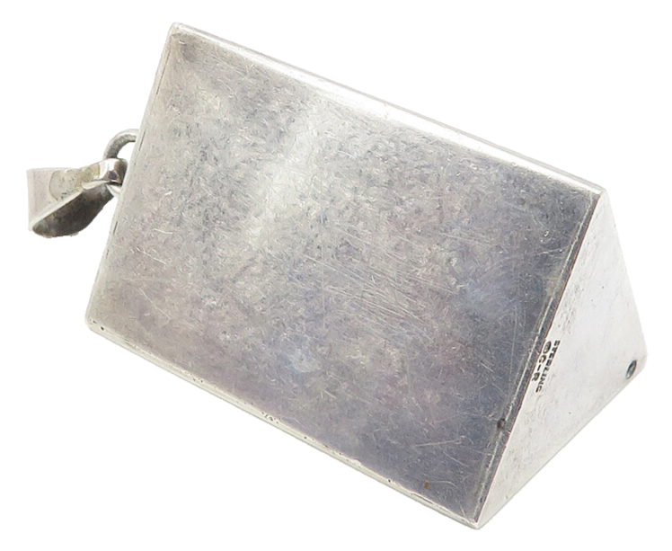 GR 925 Sterling Silver  Vintage Hollow Triangular Prism Shiny Pendant  PT8340