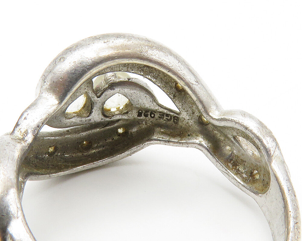 925 Sterling Silver  Vintage Topaz Love Hearts Swirl Band Ring Sz 7  RG14544