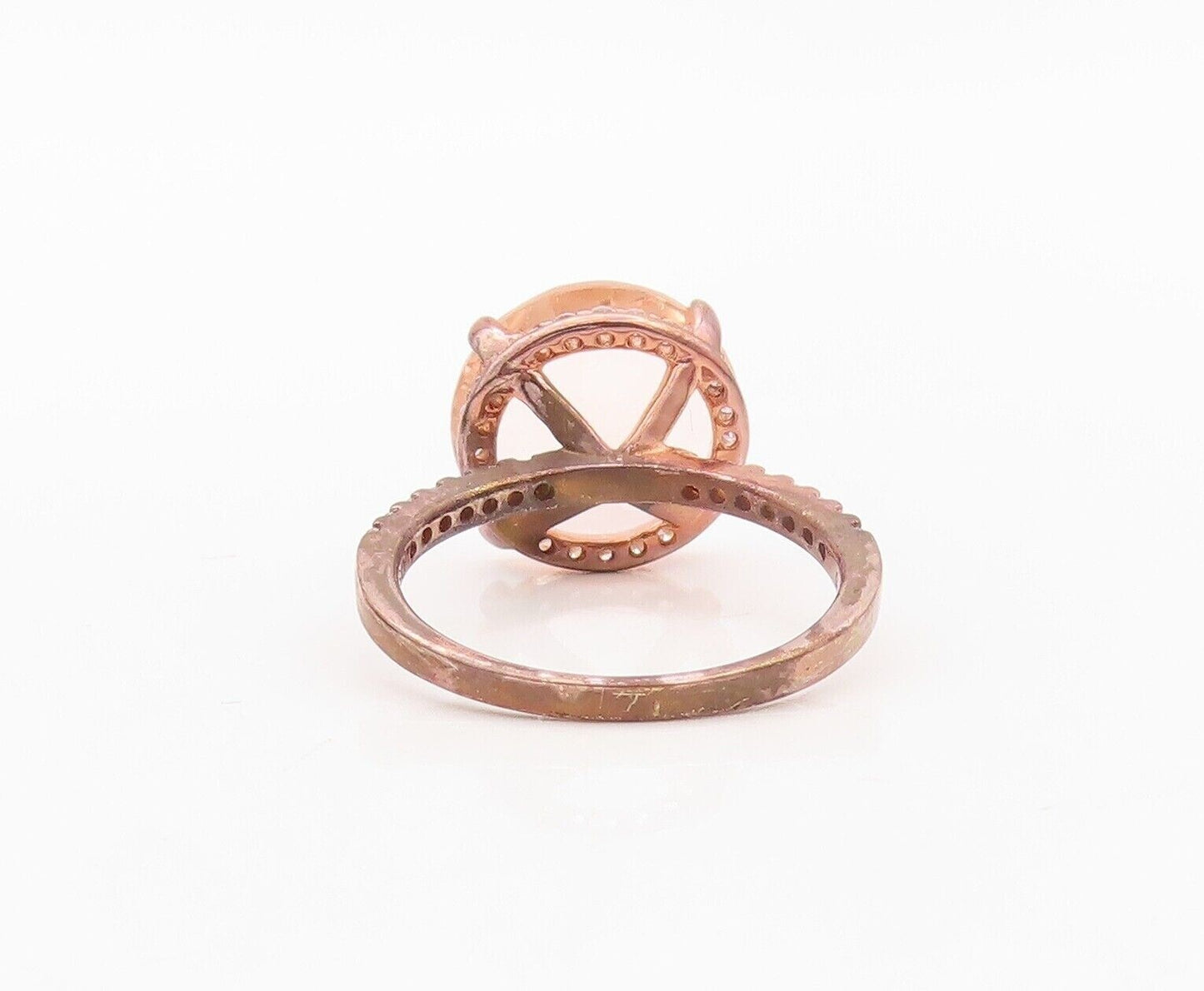 925 Sterling Silver Vintage Ring Rose Gold Plated Morganite & CZ  Sz 7  RG30170