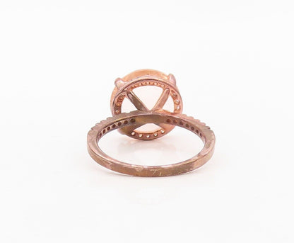 925 Sterling Silver Vintage Ring Rose Gold Plated Morganite & CZ  Sz 7  RG30170