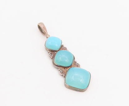 925 Sterling Silver Vintage Pendant SAJEN Three Stone Chalcedony Drop  PT25849