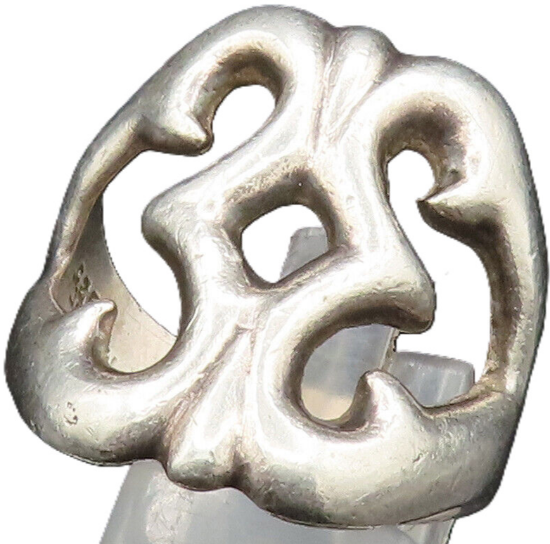 MEXICO 925 Sterling Silver Vintage Swirl Cut Out Wide Band Ring Sz 9 RG24607