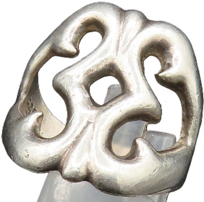 MEXICO 925 Sterling Silver Vintage Swirl Cut Out Wide Band Ring Sz 9 RG24607