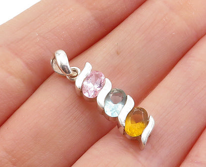 925 Sterling Silver  Citrine & Topaz 3 Stone Vertical Drop Pendant  PT4158