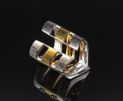 925 Silver  Vintage Two Tone Open Pointed Amethyst Solid Ring Sz 6.5  RG25731