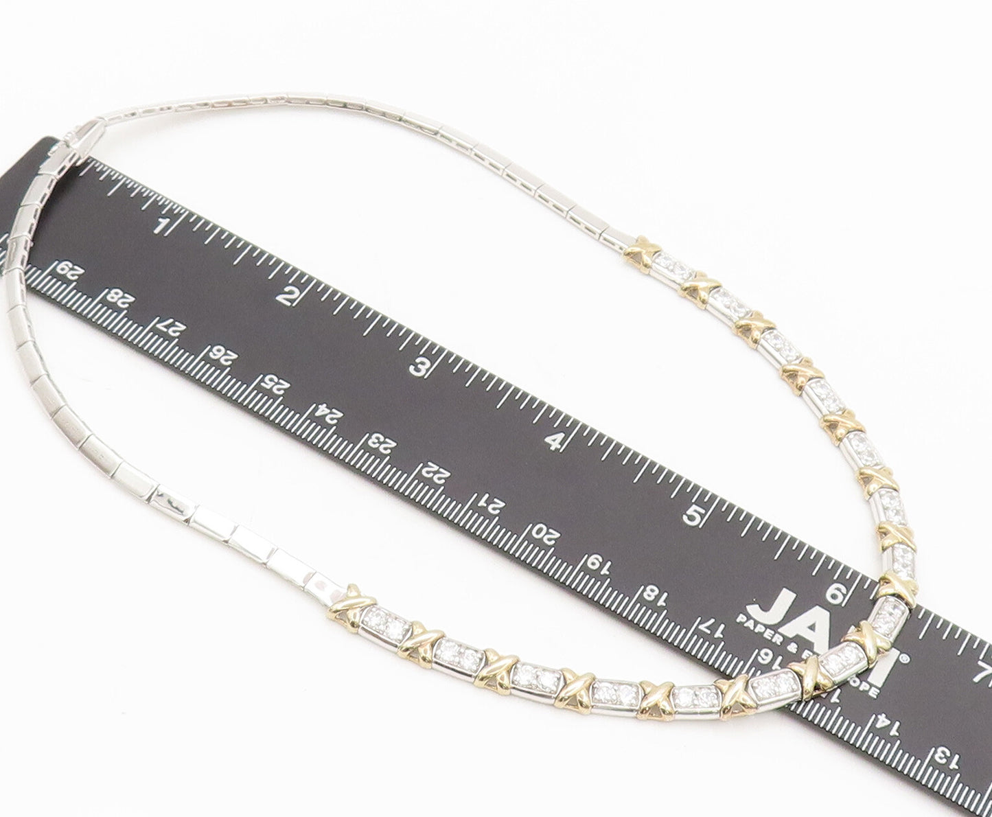 925 Sterling Silver  Vintage Gold Plated X Link Inlay CZ Necklace  NE4170