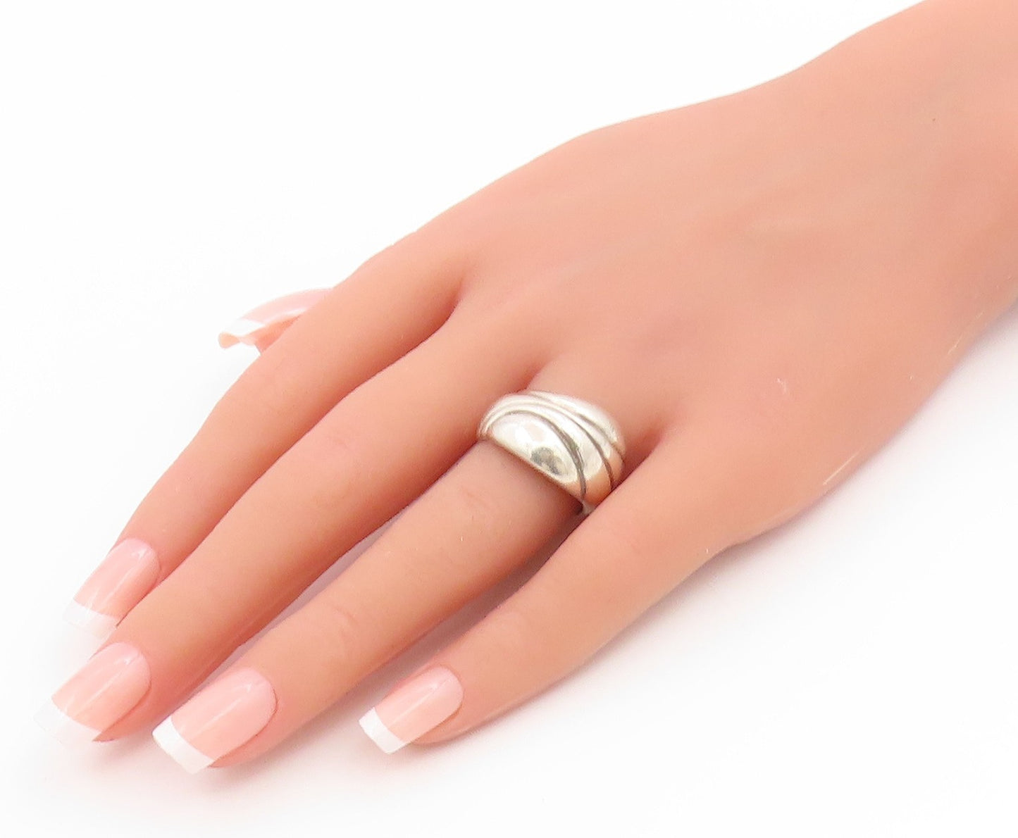925 Sterling Silver Vintage Ring Modernist Grooved Dome Band  Sz 8  RG36098