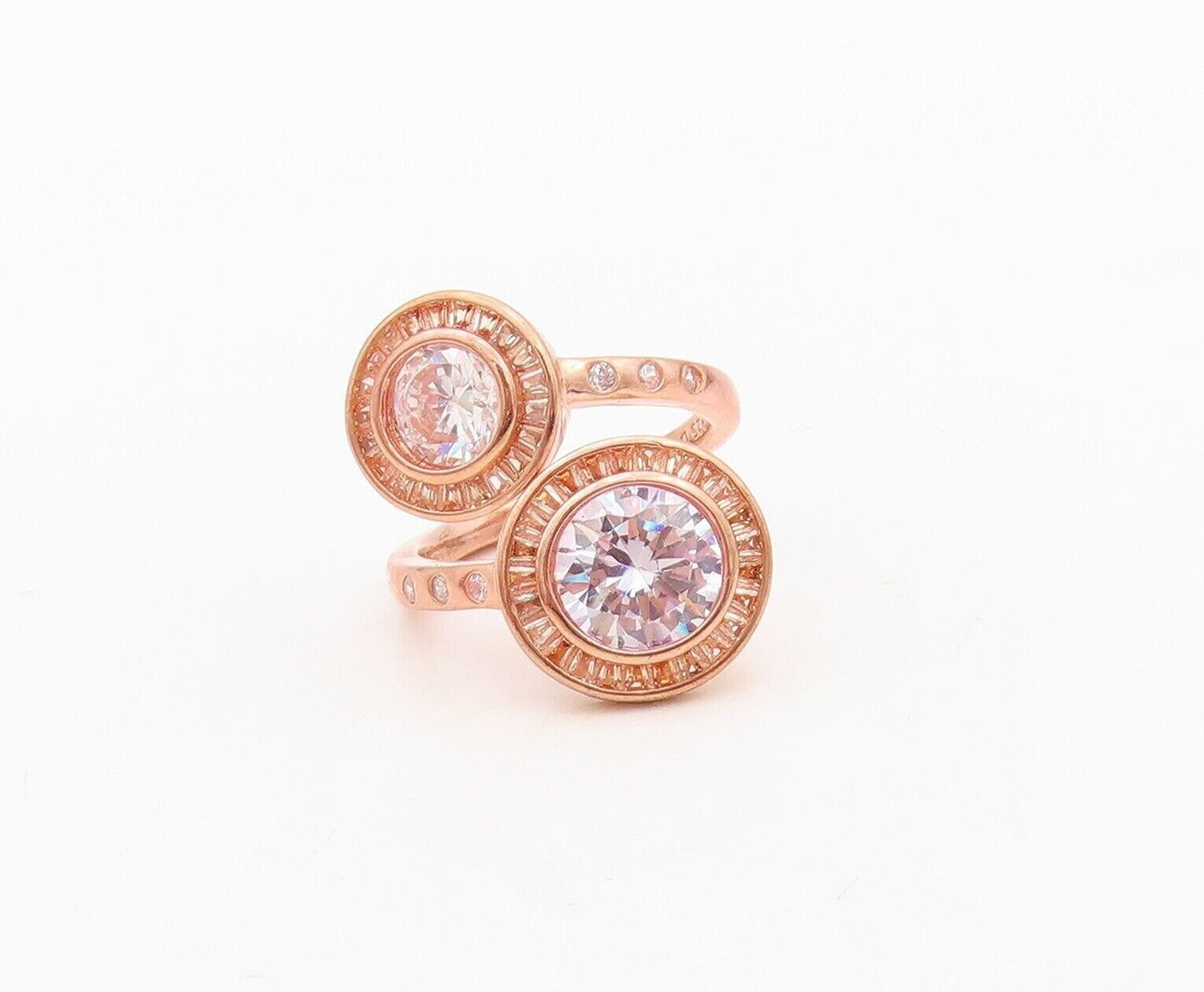 925 Sterling Silver Vintage Ring Rose Gold Plated Topaz Bypass  Sz 7  RG30073