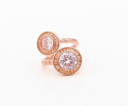 925 Sterling Silver Vintage Ring Rose Gold Plated Topaz Bypass  Sz 7  RG30073