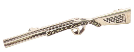 925 Sterling Silver Vintage Brooch Pin Marcasite Sharpshooter Rifle  BP12653