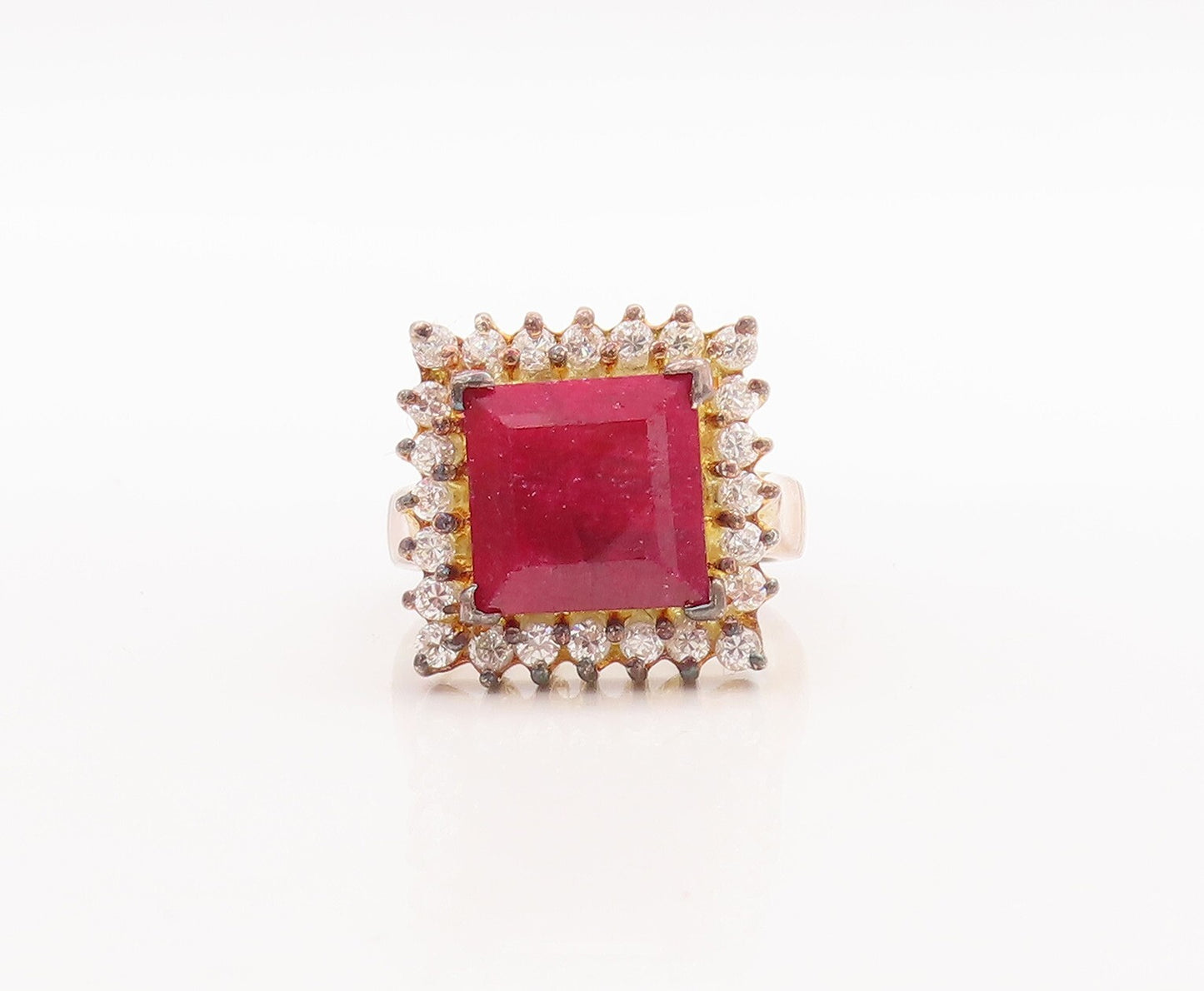 925 Sterling Silver Vintage Ring Gold Plated Square Gemstone & CZ  Sz 7  RG29722