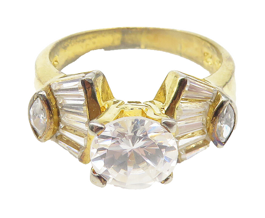 925 Sterling Silver  White Topaz Shiny Gold Plated Band Ring Sz 6  RG11334