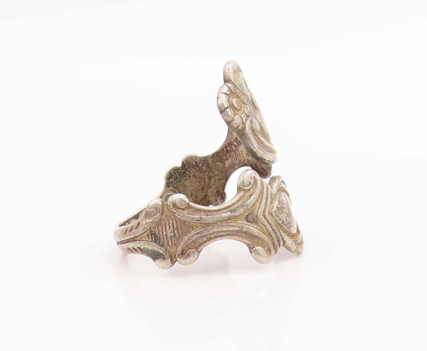 925 Sterling Silver Vintage Ring AVON Floral Hearts Bypass Band  Sz 8  RG33866