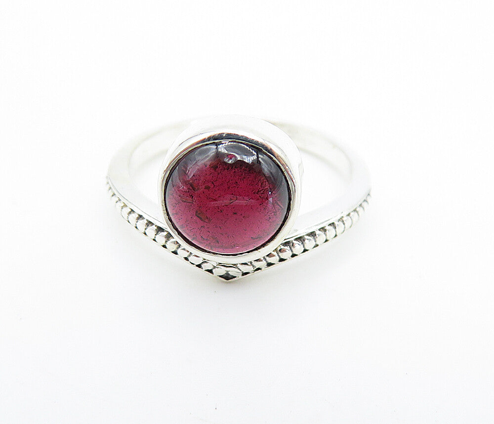 925 Sterling Silver  Cabochon Cut Topaz Shiny Pointed Band Ring Sz 7  RG8042