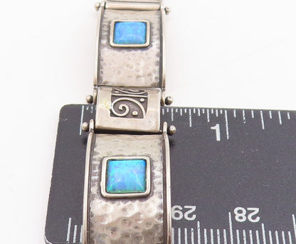925 Sterling Silver Vintage Bracelet SHABLOOL ISRAEL Opal Hammered Link  BT11443