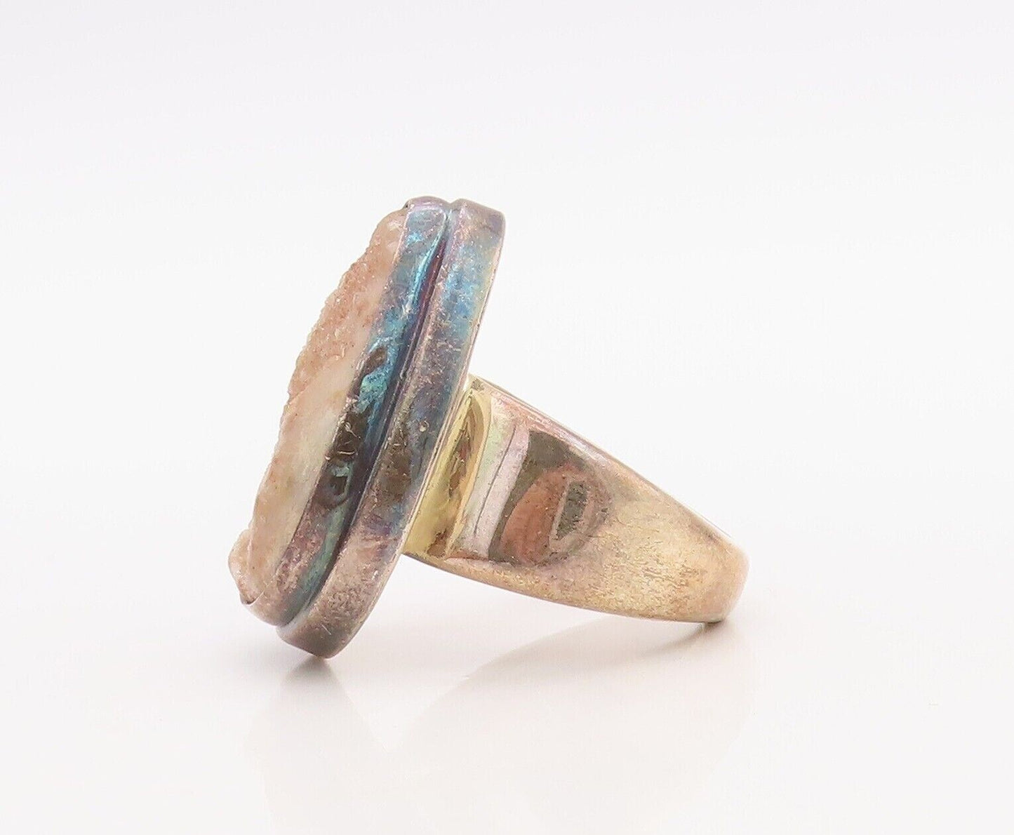 925 Sterling Silver Vintage Ring Drop Cut Drusy Quartz  Sz 8.5  RG30063