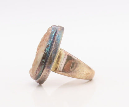 925 Sterling Silver Vintage Ring Drop Cut Drusy Quartz  Sz 8.5  RG30063