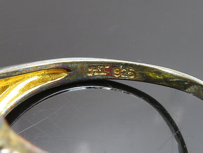 925 Silver  Vintage Two Tone Garnet & Topaz Floral Swirl Ring Sz 10  RG25309
