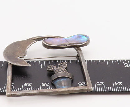 925 Sterling Silver Vintage Brooch Pin Cutout Abalone View Of Window  BP11226