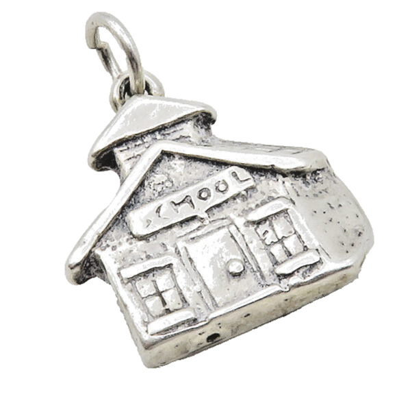 925 Sterling Silver  Vintage Petite Etched School House Drop Pendant  PT10083