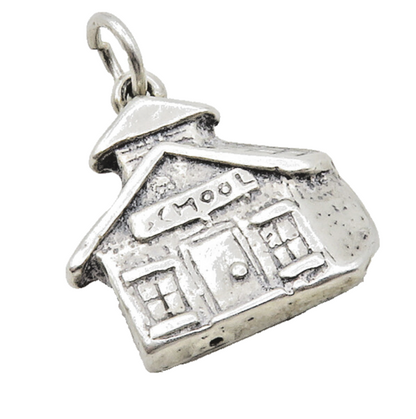 925 Sterling Silver  Vintage Petite Etched School House Drop Pendant  PT10083