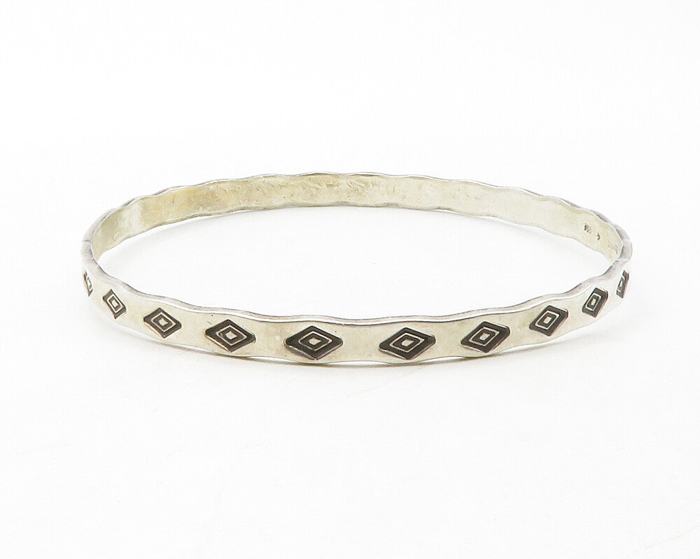 NAVAJO 925 Silver  Vintage Diamond Shape Pattern Round Bangle Bracelet  BT5033